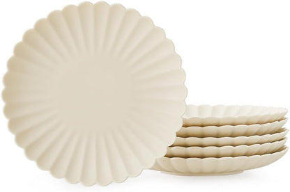 WENSHUO Daisy Dinner Plates Set of 6, 10.5-inch Round, Matte Crème