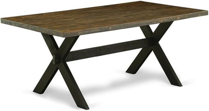 East West Furniture X677FL624-6 6 Piece Dining Set Contains a Rectangle Dining Room Table with X-Legs and 4 Black Linen Fabric Parson Chairs with a Bench, 40x72 Inch, Multi-Color