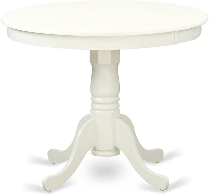 East West Furniture ANGA5-LWH-35 5 Piece Dining Table Set for 4 Includes a Round Kitchen Table with Pedestal and 4 Doeskin Linen Fabric Upholstered Parson Chairs, 36x36 Inch, Linen White