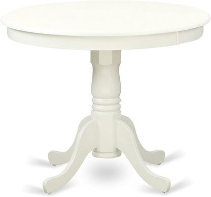 East West Furniture ANGA5-LWH-35 5 Piece Dining Table Set for 4 Includes a Round Kitchen Table with Pedestal and 4 Doeskin Linen Fabric Upholstered Parson Chairs, 36x36 Inch, Linen White