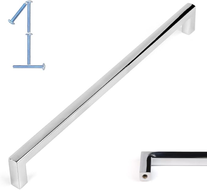 KOOFIZO Solid Square Bar Cabinet Handle - Chrome Furniture Pull, 7.6 Inch/192mm Screwhole Distance, 1-Piece for Kitchen Cupboard Door, Bedroom Dresser Drawer, Bathroom Wardrobe Hardware