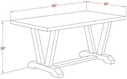 East West Furniture V696VE650-6 6 Piece Dining Set Contains a Rectangle Dining Room Table with V-Legs and 4 Dark Gotham Linen Fabric Upholstered Chairs with a Bench, 36x60 Inch, Multi-Color