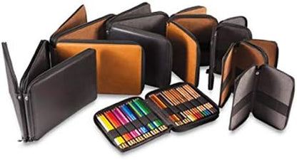 Speedball Art Products Genuine Leather Storage Case for Pencils, Markers, Pens and Art Supplies, Holds Up To 96 Standard Pencils, Antique Brown