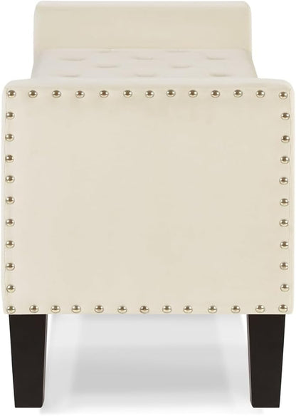 24KF Velvet Modern Upholstered Tufted Button Storage Bench with Arms for Bedroom,Entryway Living Room Soft Padded Seat-Cream
