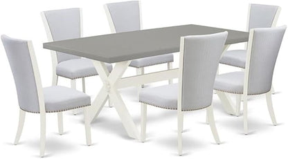 East West Furniture X097VE005-7 7 Piece Kitchen Table & Chairs Set Consist of a Rectangle Dining Room Table with X-Legs and 6 Grey Linen Fabric Upholstered Chairs, 40x72 Inch, Multi-Color