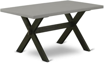East West Furniture X696DR124-6 6 Piece Dining Set Contains a Rectangle Dining Room Table with X-Legs and 4 Black Color Linen Fabric Parson Chairs with a Bench, 36x60 Inch, Multi-Color