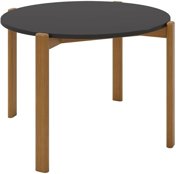 Manhattan Comfort Gales 46-Inch Mid Century Modern Round Dining Table for 2-4 Person, Minimalist Home Furniture with Solid Eucalyptus Wood Legs, Matte Black
