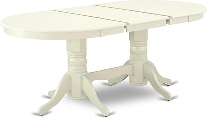East West Furniture VAAS7-LWH-41 7 Piece Modern Dining Table Set contain A Dinner Table and 6 Platinum Gray Polyester Fabric Wooden Chairs with Stylish Back- Linen White Finish