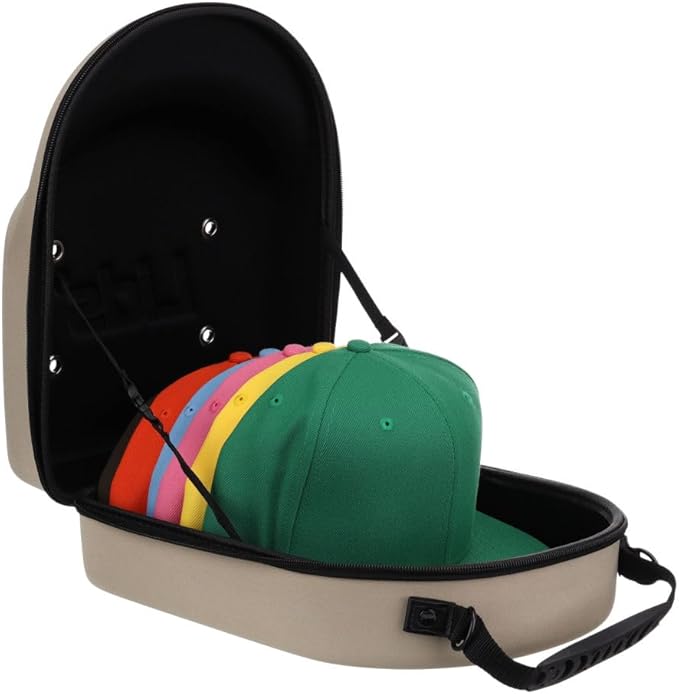 Lids Hat Travel Case – Baseball Cap Carrier for 6 Hats, Durable Khaki Exterior with Black Interior, Storage with Handle & Adjustable Shoulder Strap, Hard Hat Organizer for Travel & Closet