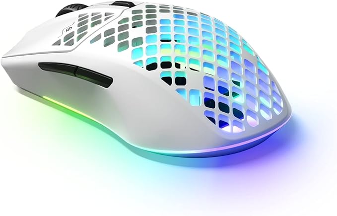SteelSeries Aerox 3 Wireless - Holey RGB Gaming Mouse - Ultra-lightweight Water Resistant Design - 18K DPI TrueMove Air Optical Sensor -Snow