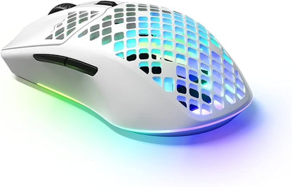 SteelSeries Aerox 3 Wireless - Holey RGB Gaming Mouse - Ultra-lightweight Water Resistant Design - 18K DPI TrueMove Air Optical Sensor -Snow