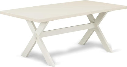 East West Furniture X027SI215-9 9 Piece Dining Table Set Includes a Rectangle Dining Room Table with X-Legs and 8 Baby Blue Linen Fabric Upholstered Chairs, 40x72 Inch, Multi-Color