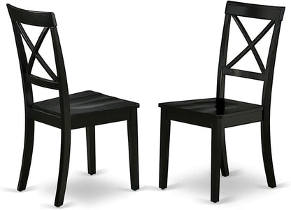 East West Furniture SHBO3-BLK-W 3 Piece Dining Room Furniture Set Contains a Round Kitchen Table with Pedestal and 2 Dining Chairs, 42x42 Inch, Black