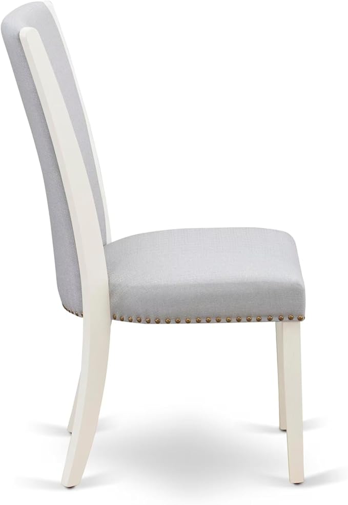 East West Furniture V077VE005-7 7 Piece Dining Room Furniture Set Consist of a Rectangle Dining Table with V-Legs and 6 Grey Linen Fabric Parsons Chairs, 40x72 Inch, Multi-Color