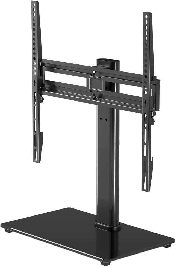 suptek Universal Swivel Table Top TV Stand for 26-55 inch LED OLED Flat Curved Screens, Height Adjustable TV Mount Stand with Glass Base Hold up to 99lbs, Max VESA 400x400mm,TS202
