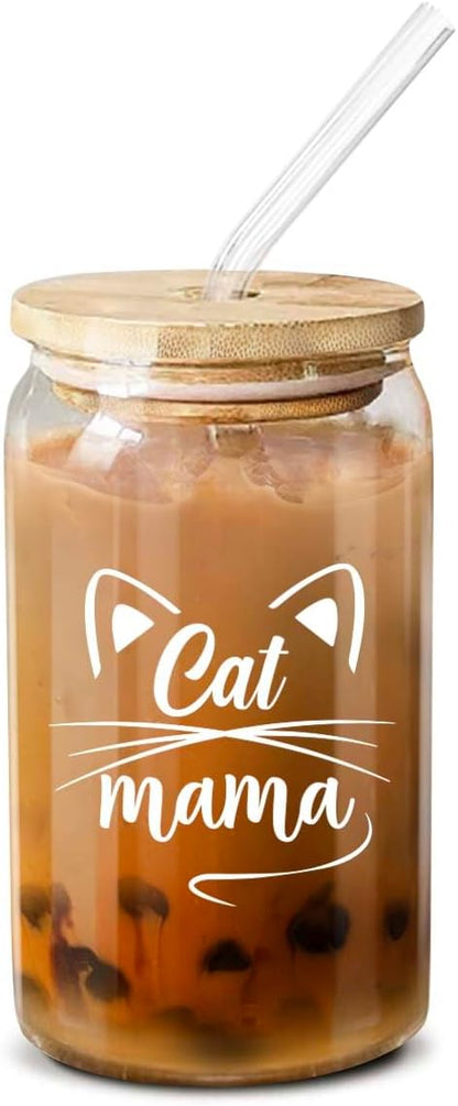 NewEleven Gifts For Cat Mom, Cats Lover - Cat Gifts For Women - Cute Kitten Stuff, Cats Themed Gift For Women - Cute Funny Gift For Her, Best Friend - 16 Oz Coffee Glass