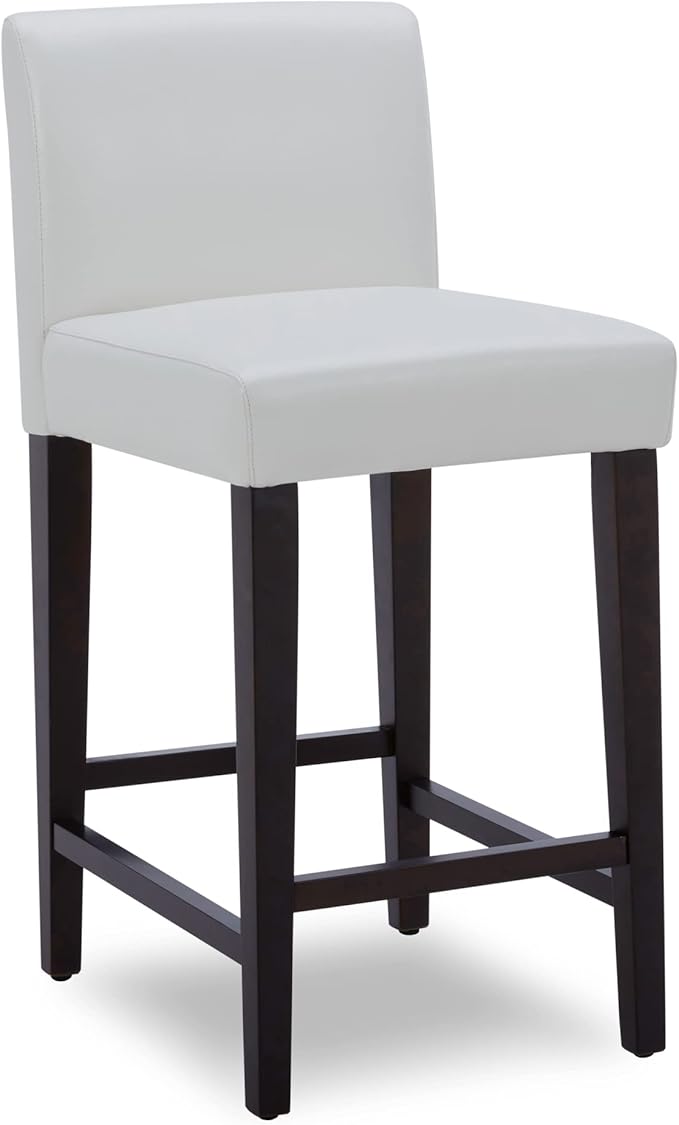 CHITA Counter Height Bar Stools Set of 2, 25" H Seat Height Upholstered Barstools, PU Leather in White