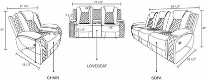 Electric Power Recliner Loveseat Set Living Room Furniture, Comfy Home Theater Breathing Leather Seating with USB 2.0 Charging Ports, LED Light Strips, Mid Console and Cupholders (Black)