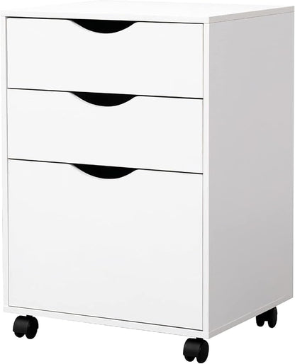 QDSSDECO 3 Drawer Mobile File Cabinet, Rolling Vertical Filing Cabinet fits A4, Legal Paper and Letter Paper for Home Office, White