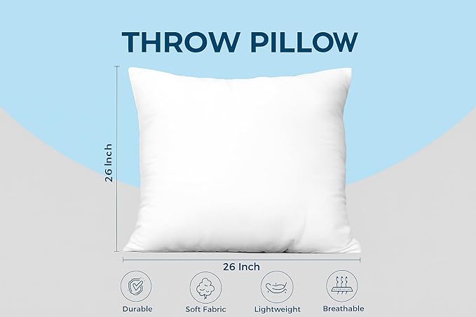Utopia Bedding Throw Pillows Insert (Pack of 4, White) - 26 x 26 Inches Bed and Couch Pillows - Indoor Decorative Pillow