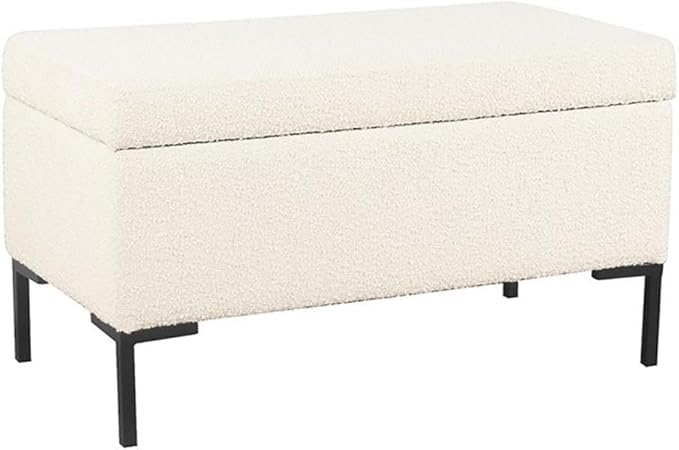 HomePop Upholstered Storage Bench with Metal Leg Home Décor|Bench with Storage for Living Room & Entryway - Cream Boucle