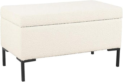 HomePop Upholstered Storage Bench with Metal Leg Home Décor|Bench with Storage for Living Room & Entryway - Cream Boucle
