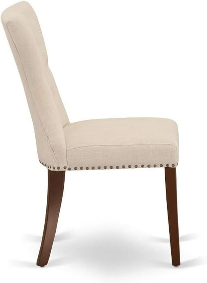 East West Furniture MLGA5-MAH-32 5 Piece Modern Dining Table Set Includes a Rectangle Wooden Table with Butterfly Leaf and 4 Light Beige Linen Fabric Parson Chairs, 36x54 Inch, Mahogany