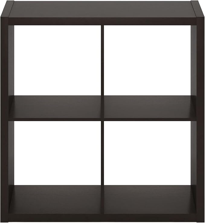 Furinno Cubicle Open Back Decorative Cube Storage Organizer, 4-Cube, Black Dark Oak