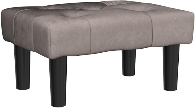HOUCHICS Small Footstool Ottoman, Velvet Wooden Foot Stool Ottoman with Wood Legs, Sofa Footrest Extra Seating for Living Room Entryway Office(Grey 1PACK)