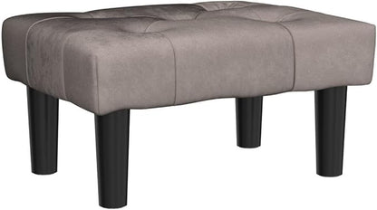 HOUCHICS Small Footstool Ottoman, Velvet Wooden Foot Stool Ottoman with Wood Legs, Sofa Footrest Extra Seating for Living Room Entryway Office(Grey 1PACK)