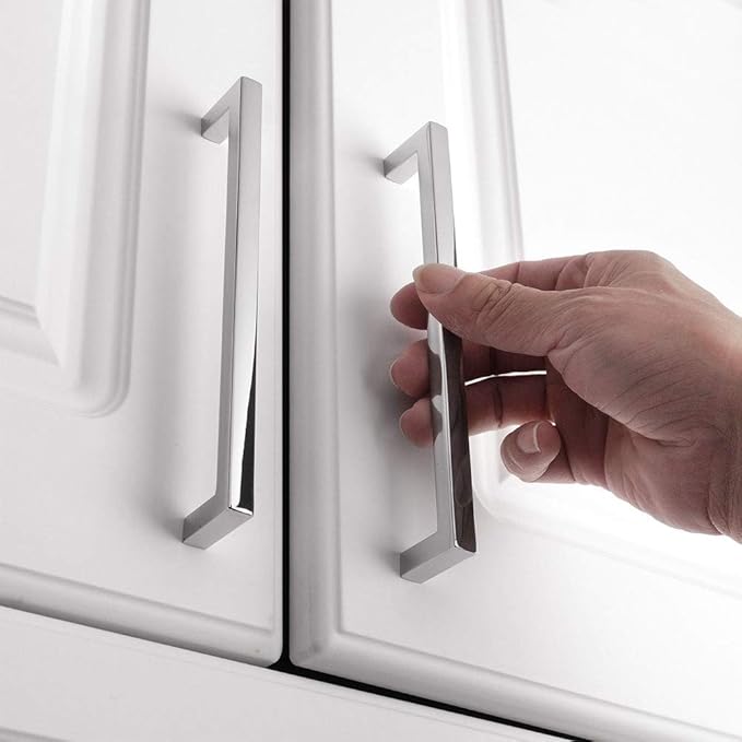 KOOFIZO 30-Pack Solid Square Bar Cabinet Handle - Chrome Furniture Pull, 6.3 Inch/160mm Screwhole Distance for Kitchen Cupboard Door, Bedroom Dresser Drawer, Bathroom Wardrobe Hardware