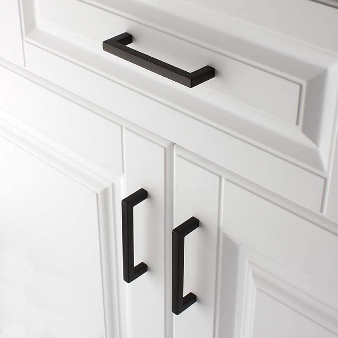 KOOFIZO Solid Square Bar Cabinet Handle - Black Furniture Pull, 3.8 Inch/96mm Screwhole Distance, 10-Pack for Kitchen Cupboard Door, Bedroom Dresser Drawer, Bathroom Wardrobe Hardware