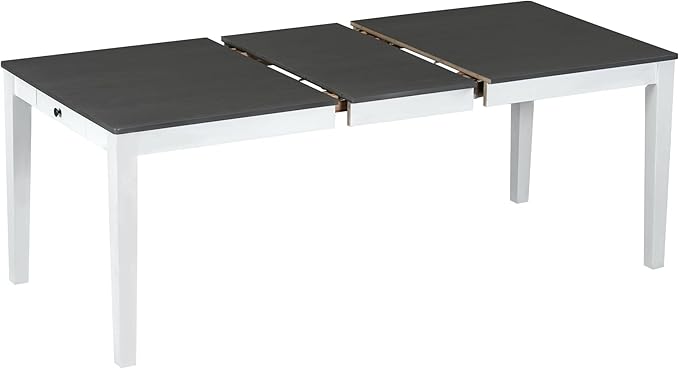 Merax Rustic 7 Piece 78.1inch Extendable Dining Table Set with 18inch Removable Leaf, 6 Upholstered Dining Chairs, 2 Built-in Drawers, Dark Gray+White