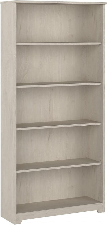 Bush Furniture Cabot Tall 5 Shelf Bookcase | Large Open Bookshelf in Linen White Oak | Sturdy Display Cabinet for Library, Living Room, and Home Office