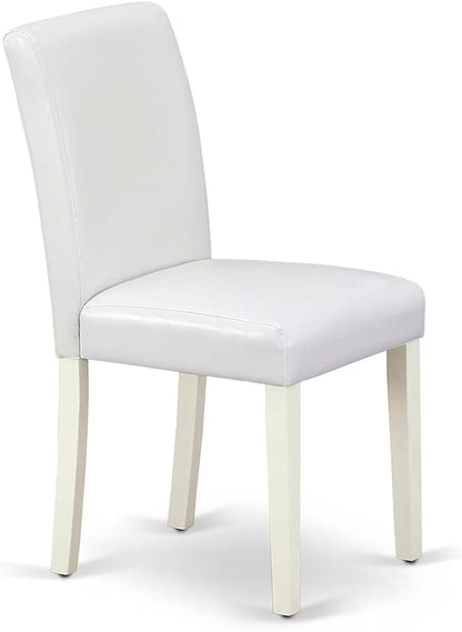 East West Furniture VAAB7-LWH-64 7 Piece Dinette Set Consist of an Oval Dining Room Table with Butterfly Leaf and 6 White Faux Leather Upholstered Chairs, 40x76 Inch, Linen White