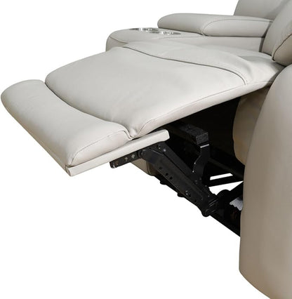 Electric Power Recliner Loveseat Genuine Breathing Leather Recliner Couch 2-Seater, Comfy Wide Lazy Top Grain Leather Sofa with USB Port, Center Console, Cup Holders (Grey, Two Seater Loveseat)