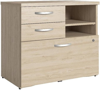 Bush Business Furniture Studio C Office Storage Cabinet with Drawers and Shelves in Natural Elm, Organization for Home or Professional Workspace