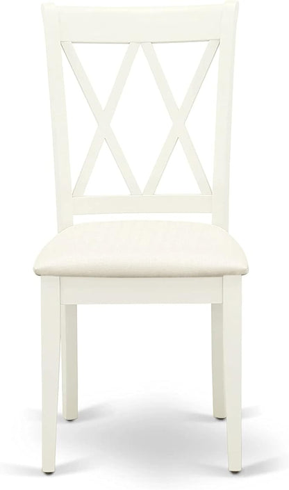 East West Furniture HBCL5-LWH-C 5 Piece Dining Table Set for 4 Includes a Round Kitchen Table with Pedestal and 4 Linen Fabric Dining Room Chairs, 42x42 Inch, Linen White