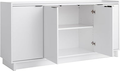 Prepac Simply Modern 4 Door Console Table with Storage, White Storage Cabinet with Doors and Shelves, Sideboard Storage Cabinet 60" W x 30" H x 16" D, WCBG-1820-1
