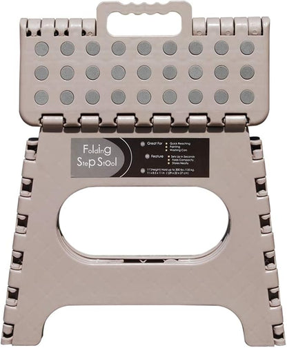 Non-Slip Folding Step Stool, Sturdy Safe Enough - Holds up to 300 Lb - 11 inch Footstool for Adults or Kids, Folding Ladder Storage/Opens Easy, for Kitchen,Toilet,Camping (Light Tan, 11'')