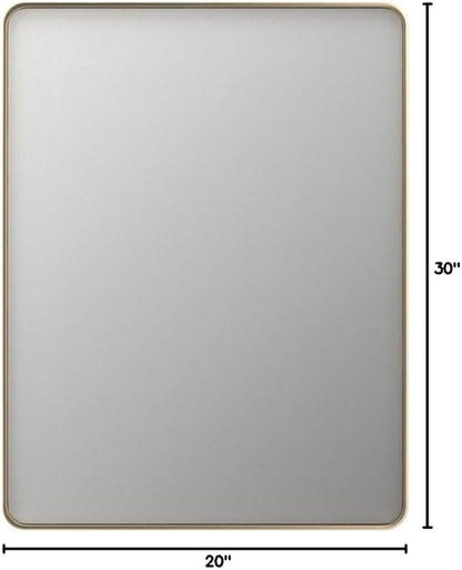 LOAAO 20”X30” Gold Bathroom Mirror, Rounded Rectangle Gold Frame Mirror, Brushed Gold Bathroom Vanity Mirror Wall-Mounted, Anti-Rust, Hangs Horizontally or Vertically