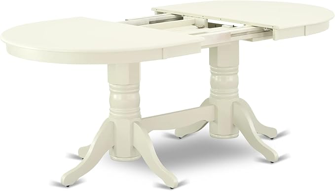 East West Furniture VAAS7-LWH-43 7 Piece Dining Set consists A Mid Century Dining Table and 6 Willow Green Polyester Fabric Modern Dining Chairs, Linen White