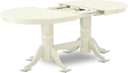 East West Furniture VAAS5-LWH-42 5 Piece Mid-Century Dining Table Set Includes A Wood Table and 4 Beige Red Polyester Fabric Padded Chairs with Stylish Back- Linen White Finish