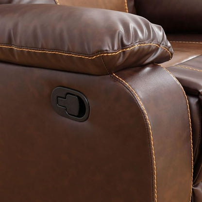 Manual Breathing Leather Reclining Sofa, Comfortable Wide Lazy Leather Couch for Living Room (Brown, Three-Seater)