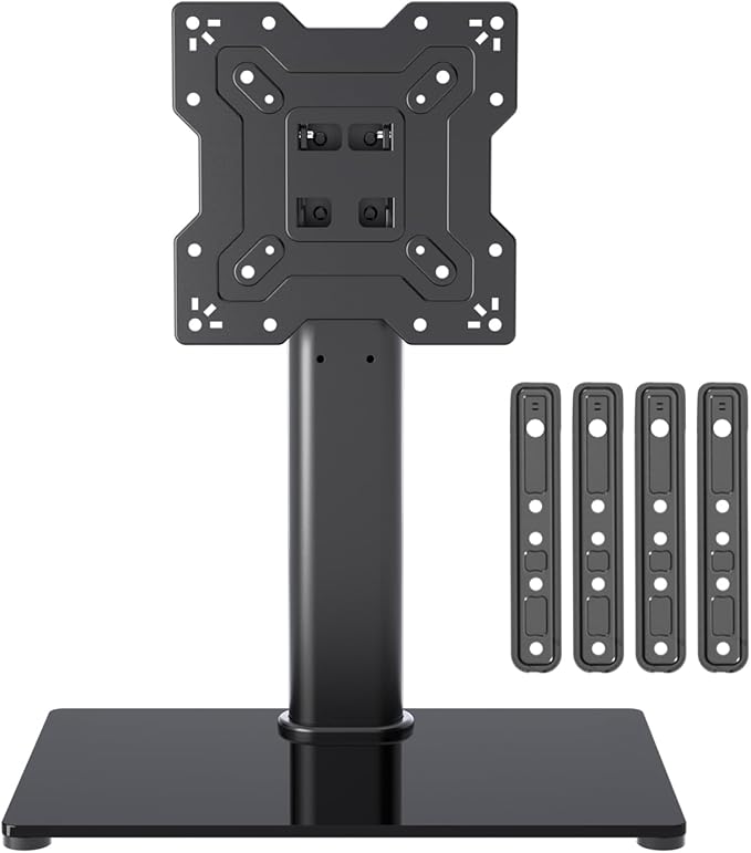 Universal TV Stand Base, Table Top TV Stand for 17-55 Inch LCD/LED TVs, Height Adjustable Monitor Mount Stand with Tempered Glass Base Holds up to 88lbs VESA 400x400mm, TS102