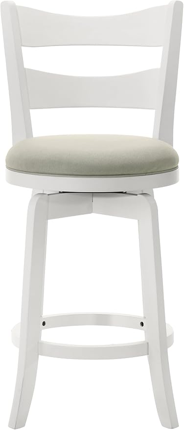 Armen Living Blair 26 in. Matte White Counter Height Rubberwood Swivel Barstool with Fog Fabric Seat - Set of 4
