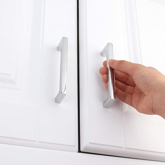 KOOFIZO Solid Square Bar Cabinet Handle - Chrome Furniture Pull, 3.8 Inch/96mm Screwhole Distance, 10-Pack for Kitchen Cupboard Door, Bedroom Dresser Drawer, Bathroom Wardrobe Hardware