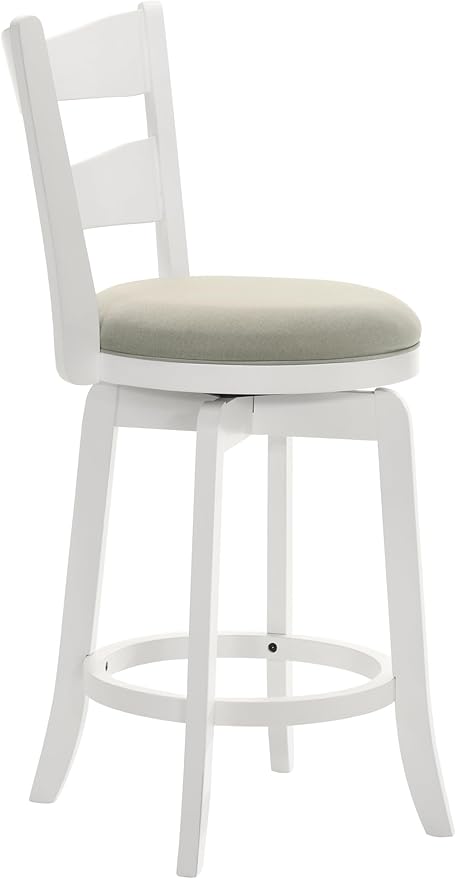 Armen Living Blair 26 in. Matte White Counter Height Rubberwood Swivel Barstool with Fog Fabric Seat - Set of 4