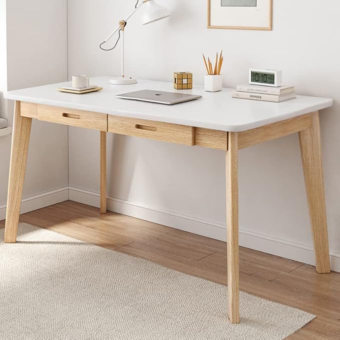 IOTXY Solid Wood Writing Desk - Home Office Workbench Desk with Drawer, 47.24" Width Laptop Computer Work Study Table