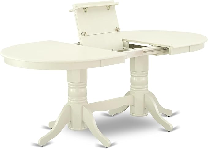 East West Furniture VAAS7-LWH-43 7 Piece Dining Set consists A Mid Century Dining Table and 6 Willow Green Polyester Fabric Modern Dining Chairs, Linen White